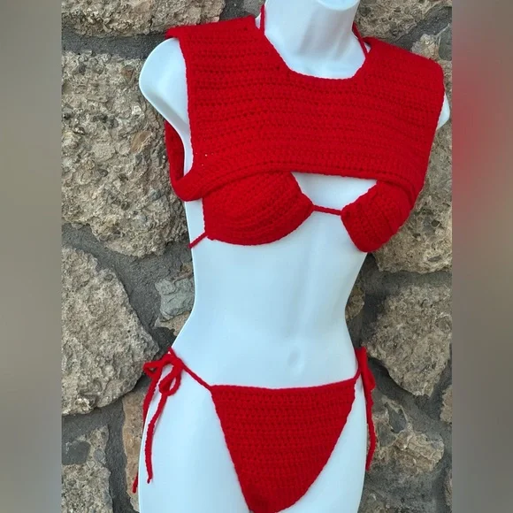 Red Crochet Handmade Bikini Set - Picture 7 of 11